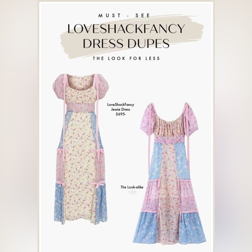 LOVESHACKFANCY Jessie ‘Inspired’ Patchwork Floral Print Midi Dress 🌻🩵🌸 - Picture 5 of 13